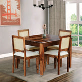 ONIJA Solid Wood Cane 4 Seater Dining Table Set